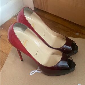 Christian Louboutin Burgundy and Black Peep Toe Heels